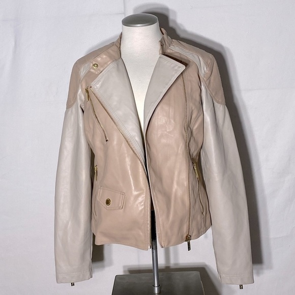 Buffalo Ivory Blush Beige Faux Leather Moto Style Jacket M - Picture 12 of 14